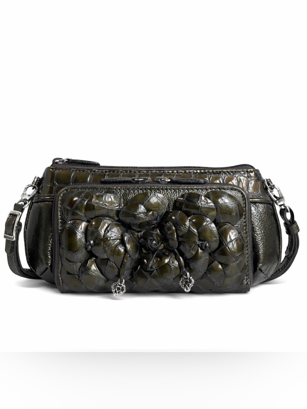 Brighton Rosalie 3-D Floral Patent Leather Convertible Crossbody Bag